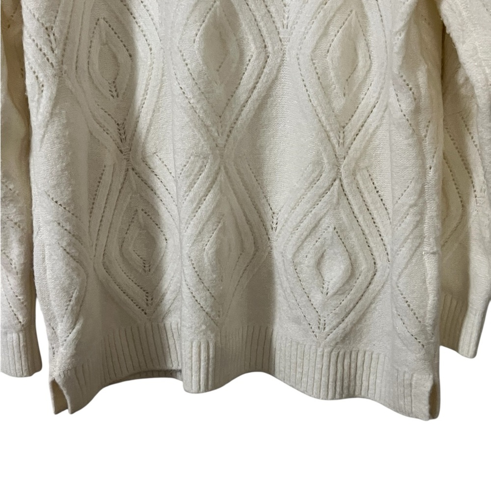 Talbots Cream Diamond Pattern Crew Neck Silver Sp… - image 7